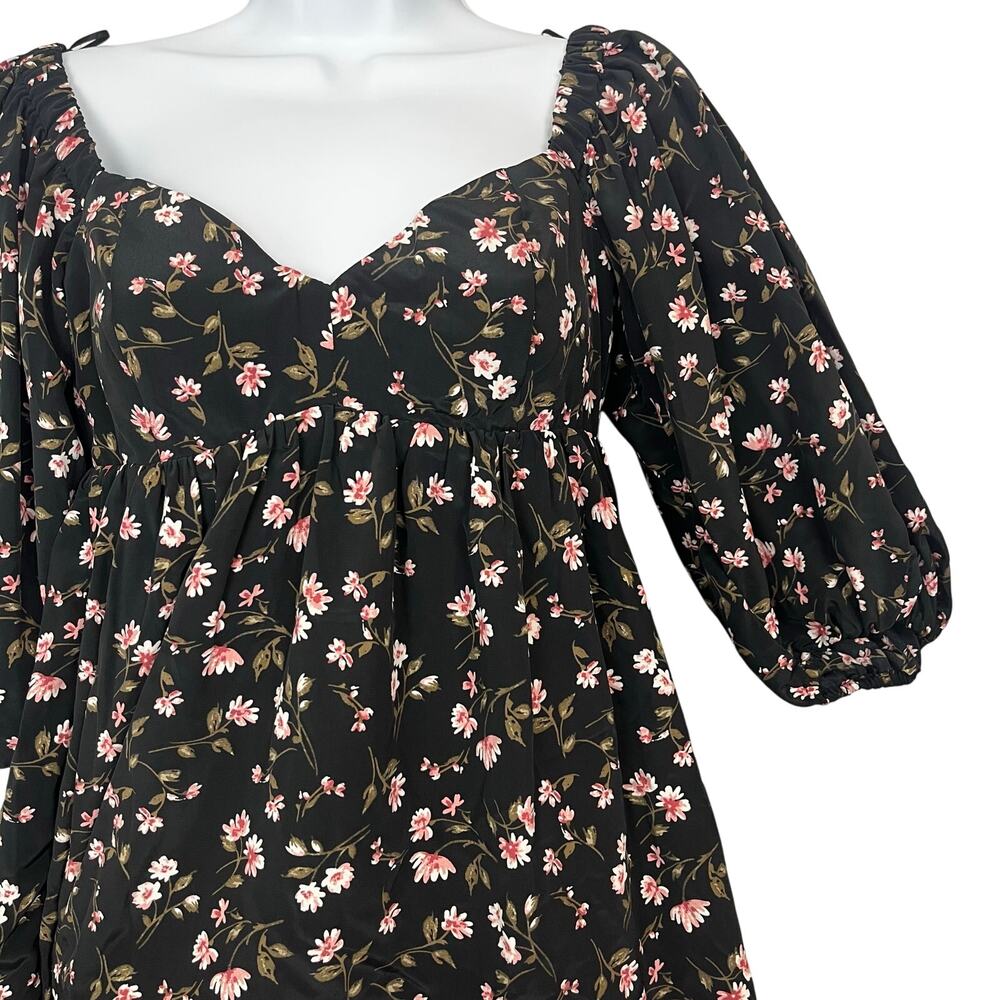 WAYF Ripton Babydoll Dress Mini Boho Sweetheart Floral Puff Sleeve XS Pockets